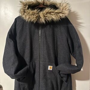 Carhartt Wool Blend Quilted Jacket Fur trim hood for Women Size XL